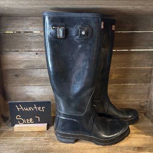 Womens Hunter Original Tall Gloss Black Waterproof Rubber Rain Boots Size‎ 7 EUC